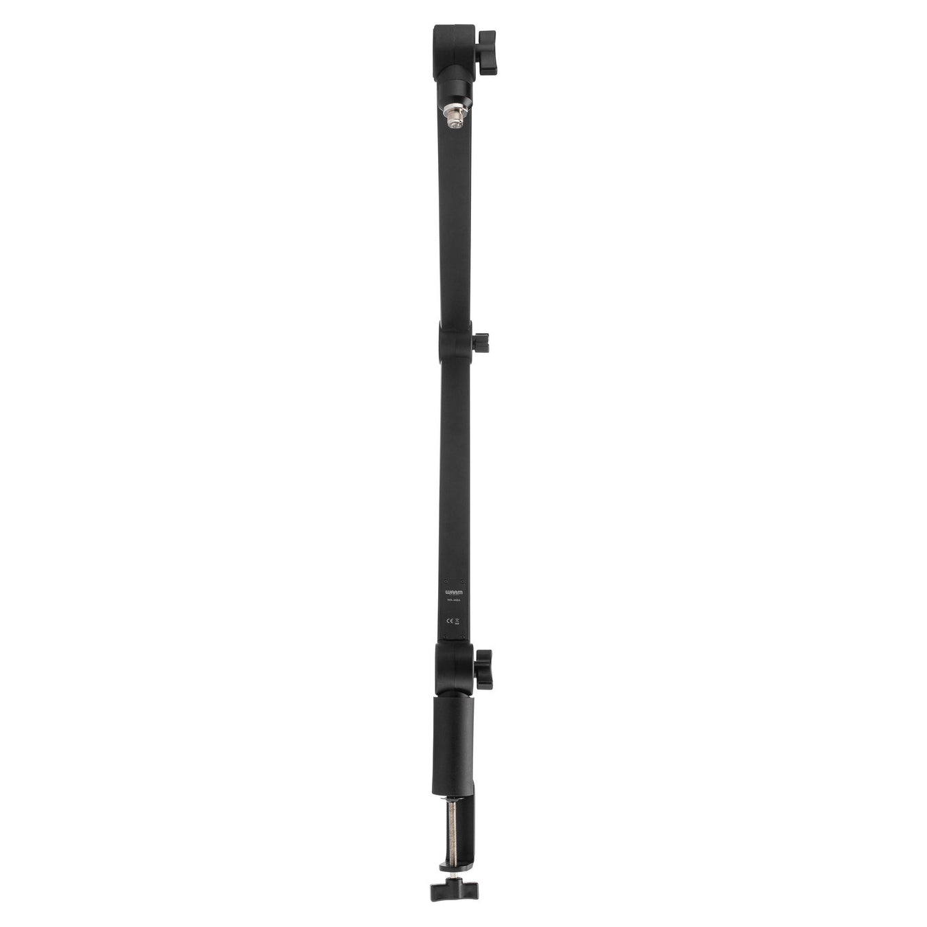 Warm Audio WA-MBA Microphone Boom Arm, front view showing the width, ideal for podcast, deskmount, and broadcasting setups
