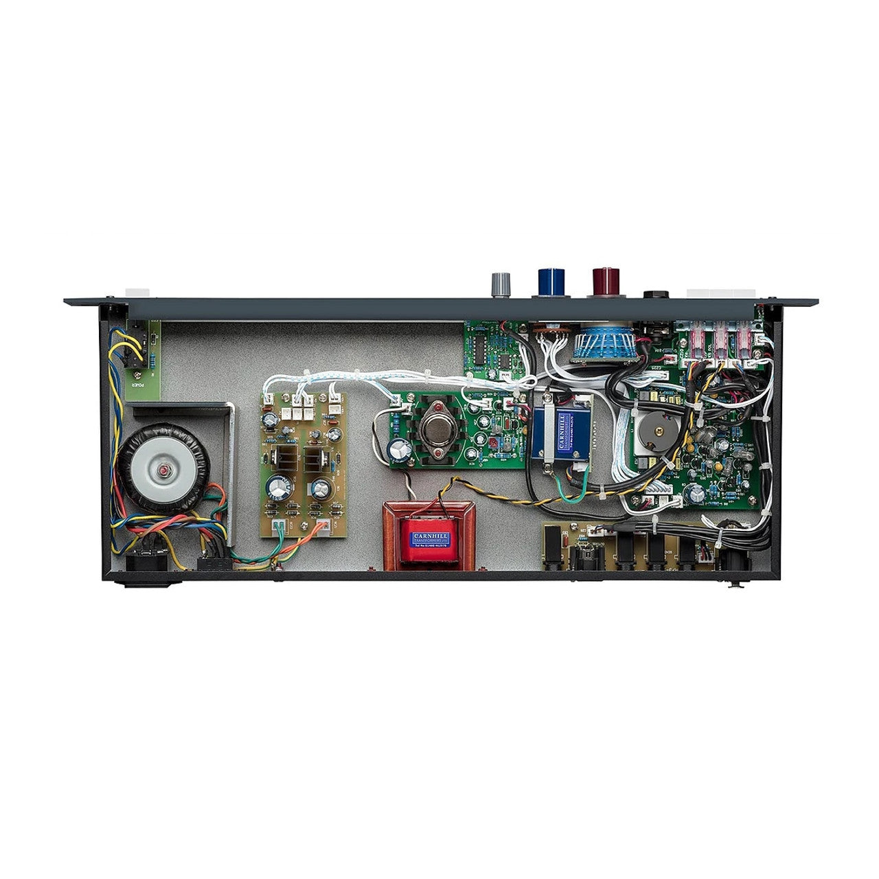 Warm Audio WA73 Microphone Preamp, inside view showing carnhill transformers and other components.